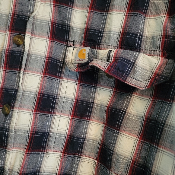 Carhartt Fort Plaid Shirt Mens XL Tall Button Down White Blue Short Sleeve - Picture 4 of 9